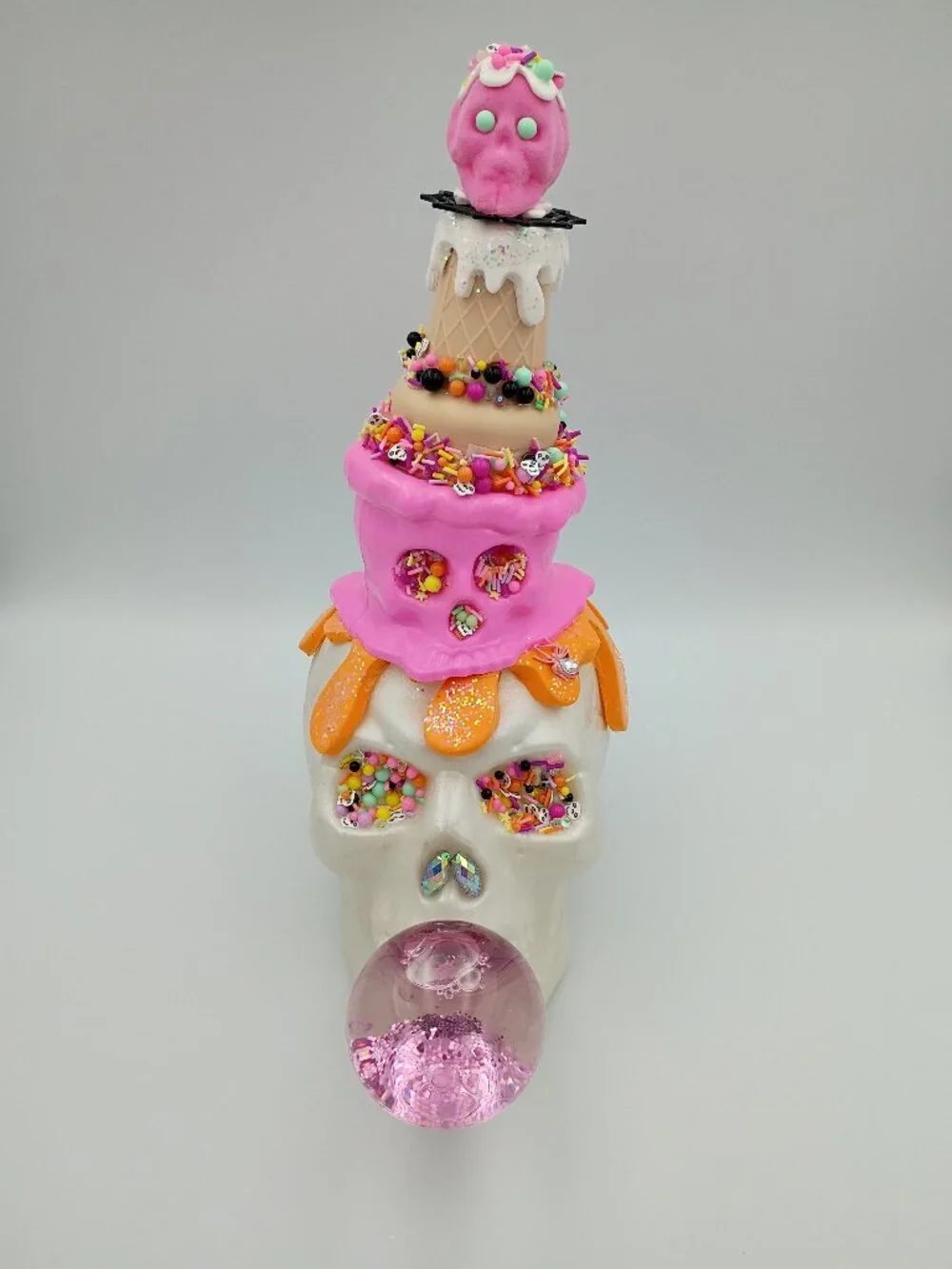 Pink Halloween Skull Centerpiece, Whimsical Skull Decor, Candy Halloween Decor